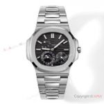 GR Factory Copy Patek Philippe Nautilus Charcoal Moonphase Dial Watch with Power Reserve